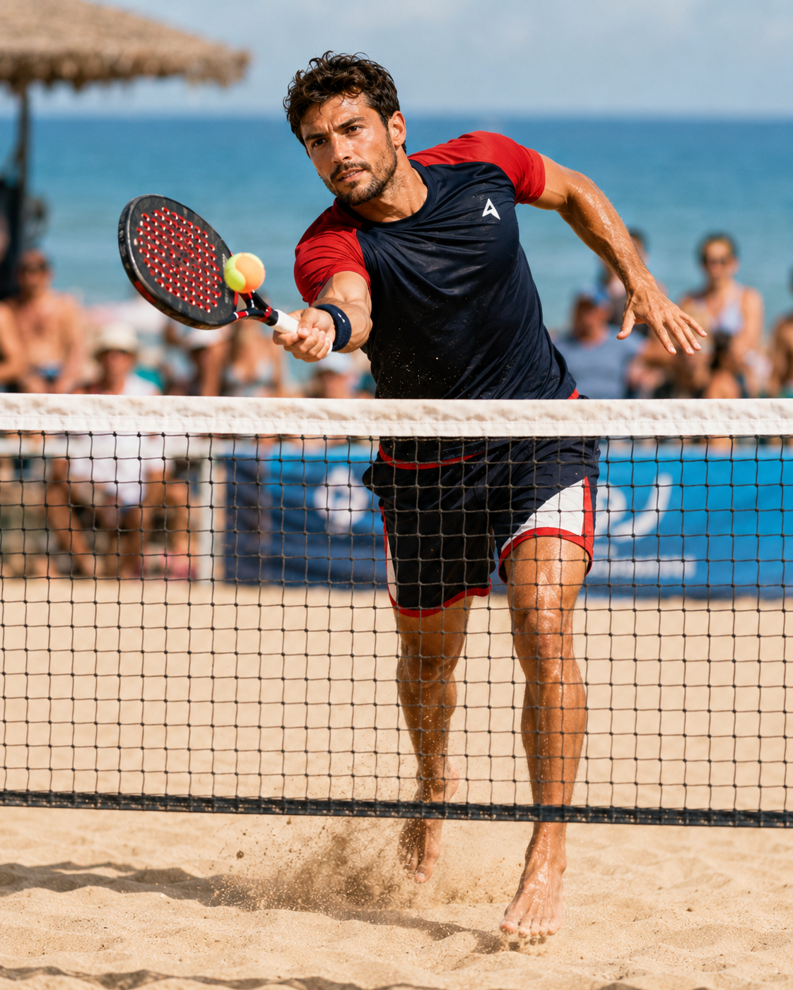 Denys Machullo stretching for a net volley